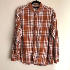 REI Cooperative Women’s Plaid Button Up Shirt Orange 100% Cotton Size Large